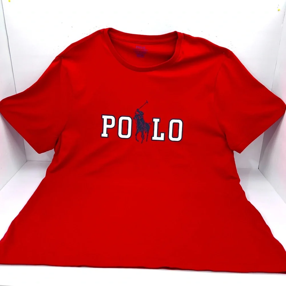 POLO RALPH LAUREN, MEN’S TEE-SHIRT, RED WITH LARHE NAVY & WHIT LOGO IN FRONT, XL - Picture 5 of 16